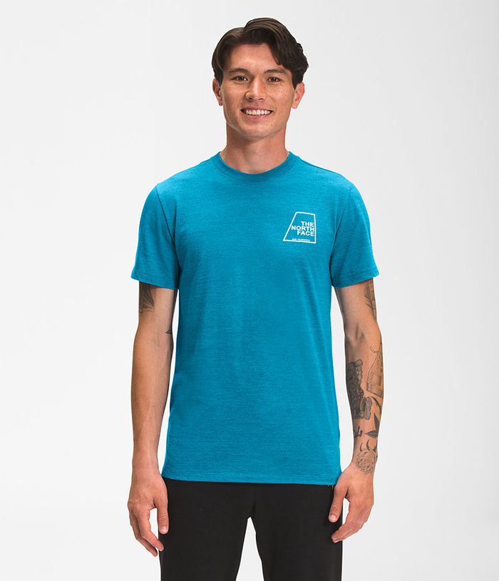 The North Face Mens T-Shirts Short Sleeve Logo Marks Tri-Blend 476SOHKDI - Blue